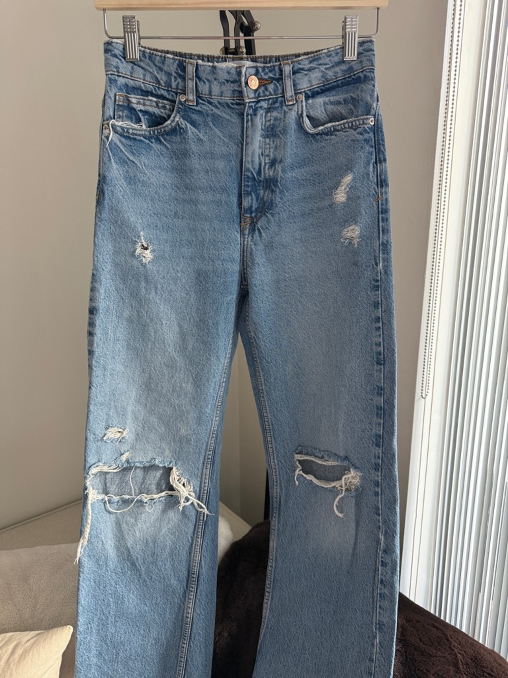 ZARA High Rise‎ Wide Leg Distressed Denim Jeans size 2 - Picture 11 of 13